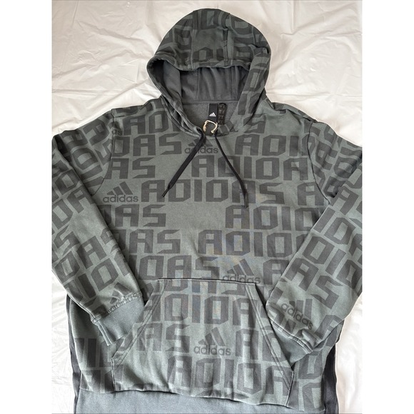 adidas Other - Adidas Hoodie Mens Medium Pull Over All Over Logo Spellout Sweatshirt Sweater